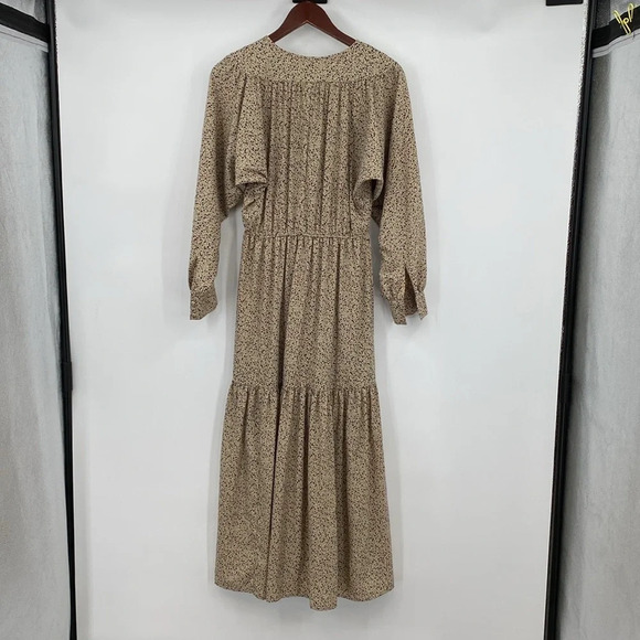 Sweet Baby Jamie Ditsy Shirt Dress Women Size XS Tan Blue Speckled Tiered Ruched - Picture 10 of 13